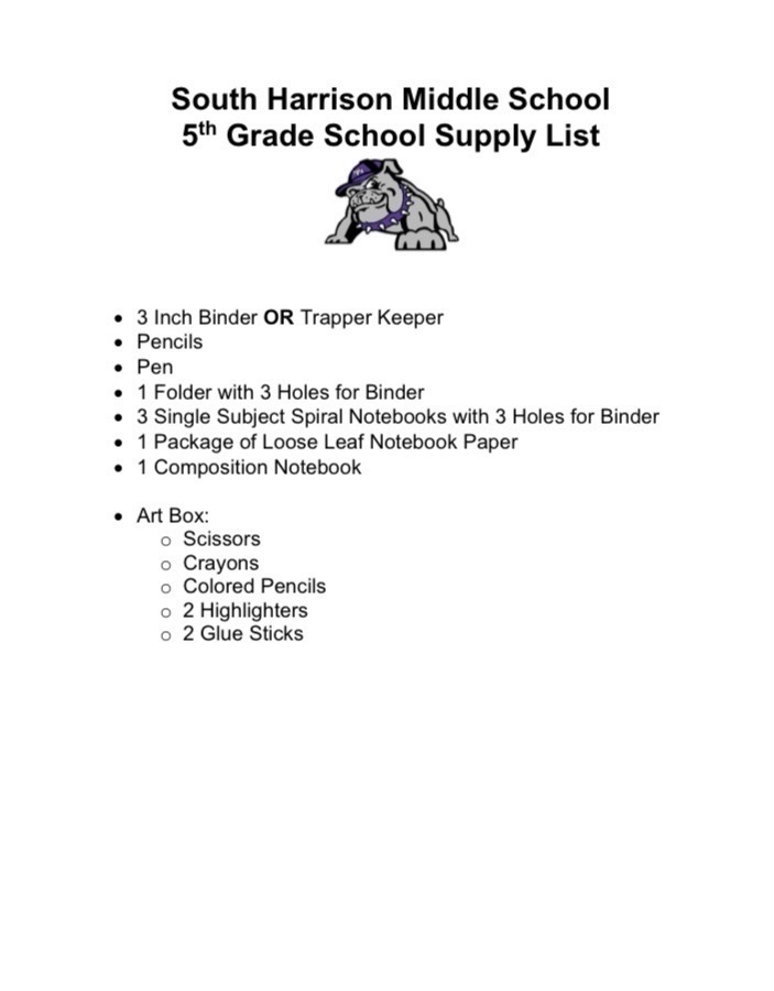 School Supply List - 5th Grade